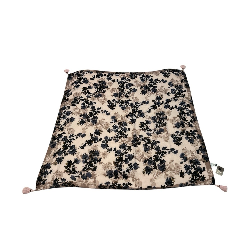 J. Jill‎ Pure Jill Taupe Purple Floral Lightweight Rectangle Tassel Scarf 39x40"